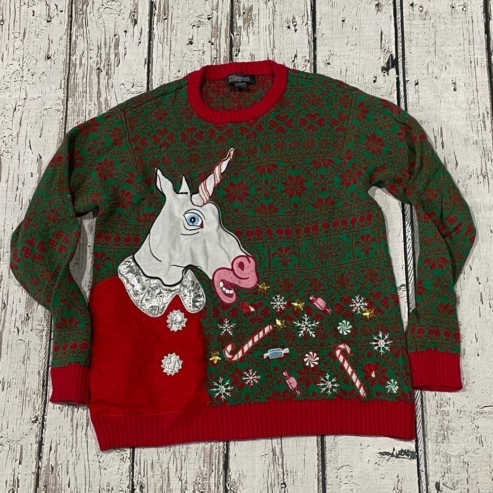 Unicorn Ugly Christmas Crewneck Sweater Jumper Pullover Shirt